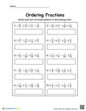 Ordering Fractions 10