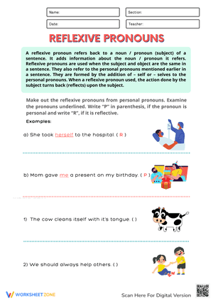 Reflexive Possessive Pronouns Practice Worksheets 5