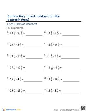 Subtract mixed numbers (unlike denominators) 2