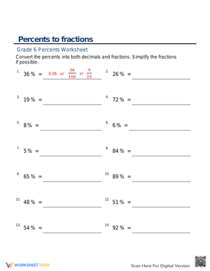 Percents to fractions 3