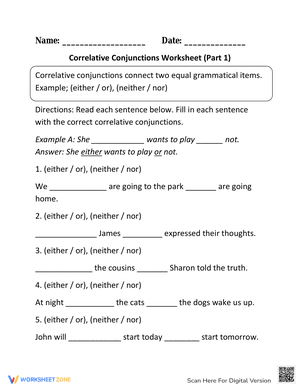Correlative Conjunctions Fill-In Worksheet