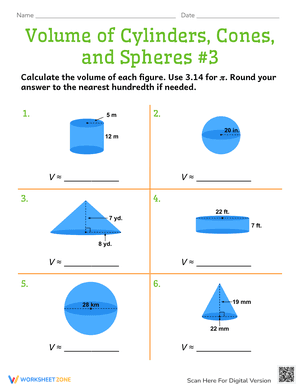 Volume of Cylinders, Cones, and Spheres #3