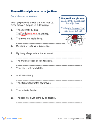 Prepositional phrases & adjectives 1