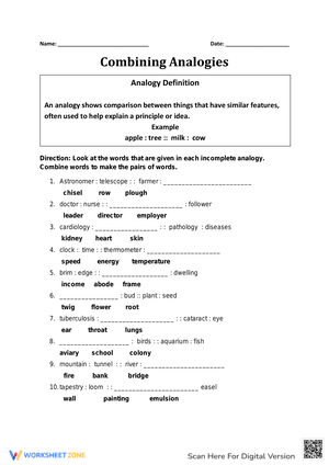 Combining Analogy Worksheets