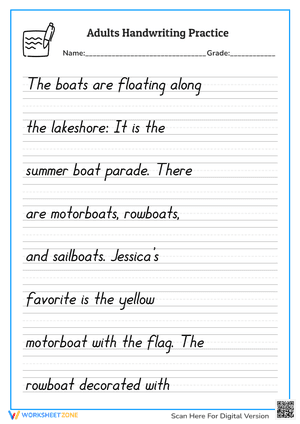 Handwriting Practice Worksheet For Adults - The Boats