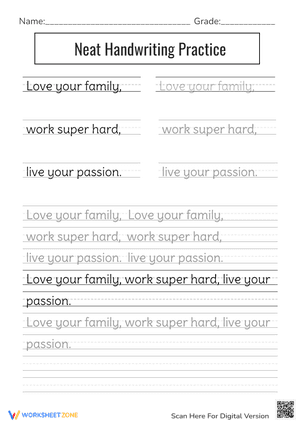 Neat Handwriting Practice Worksheet - Love Your Family