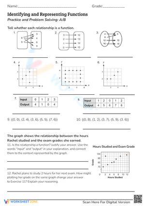 Identifying And Representing Functions Worksheets