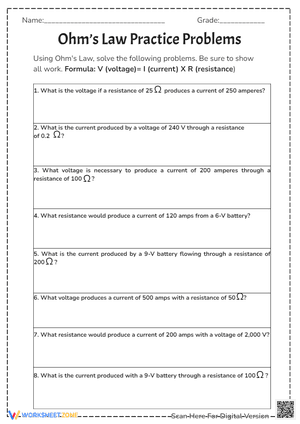 Ohm’s Law Practice Problems Worksheets