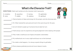 What’s The Character Trait? Worksheets