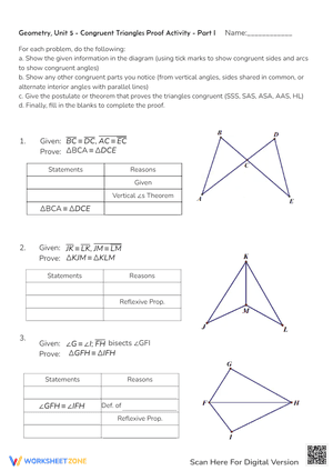Congruent Triangles Proof Activity Worksheets