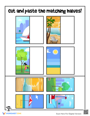 Summer Match up Cut and Paste Puzzle Activity Page