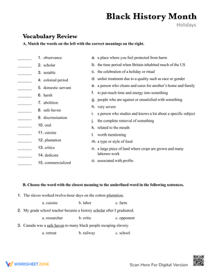Black History Month Vocabulary Review