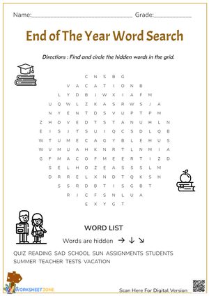 End of The Year Word Search 