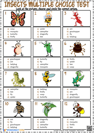 Insects ESL Printable Multiple Choice Test For Kids