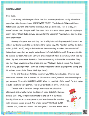 Friendly Letter - Close Read Comprehension Passages with Complex Questions
