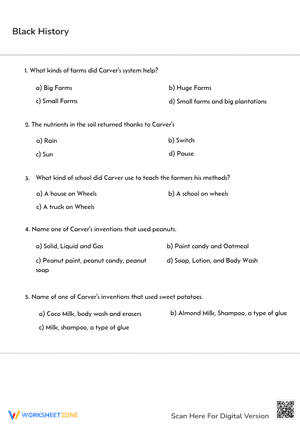 Black History-  Multiple Choices worksheets