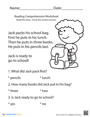 Reading Comprehension Worksheets for Back to School 5