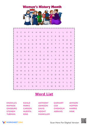 Women's History Month Word Search 