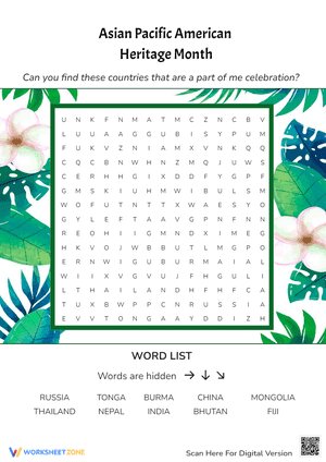 Asian Pacific American Heritage Month Word Search Printable