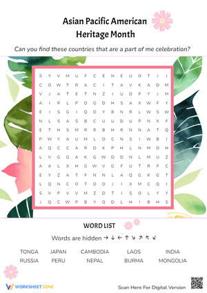 Asian Pacific American Heritage Month Word Search