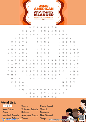 Asian American and Pacific Islander Heritage Month Word Search