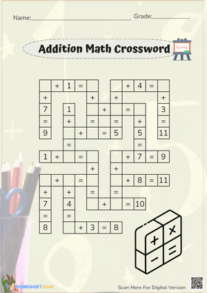 Addition Math Crossword Worksheet