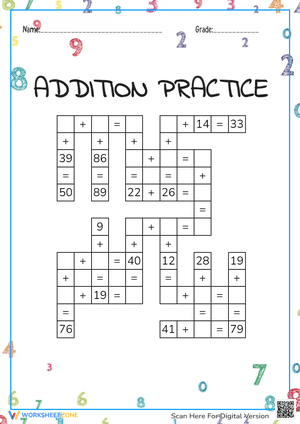 Addition Practice Crossword Worksheet