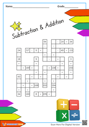 Subtraction and Addition Crossword Worksheet