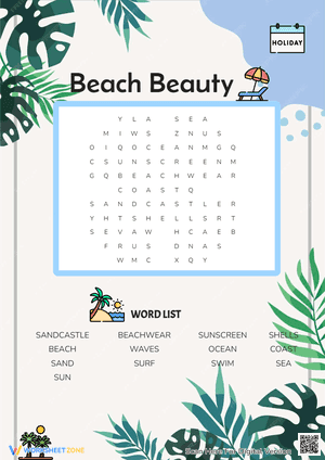 Beach Beauty Word Search Puzzle