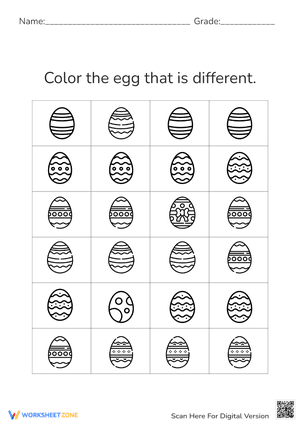 Find The Egg Different Worksheet 