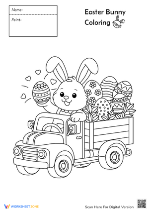 Easter bunny rides a truck with Easter eggs coloring page