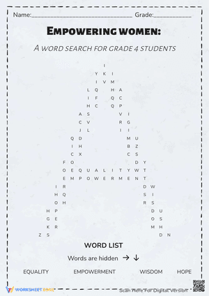 Empowering Women: A word search puzzle for grade 4 students