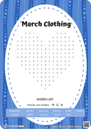 March Clothing Word Search Puzzle