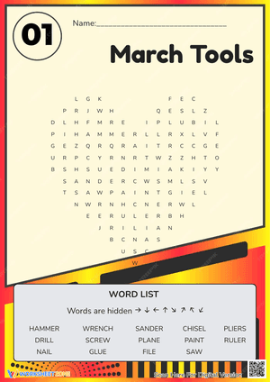 March Tools Word Search Puzzle