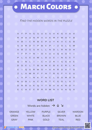March Colors Word Search Puzzle