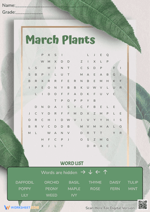 March Plants Word Search Puzzle