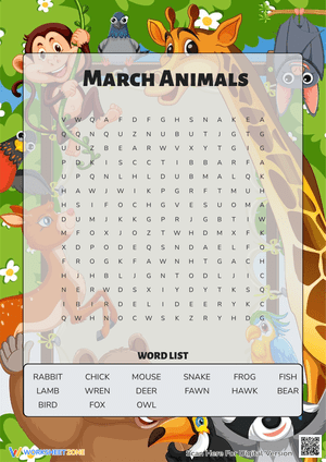 March Animals Word Search Puzzle