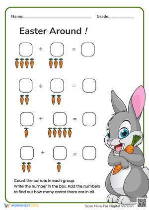 Easter Bunny Math: Add The Carrots