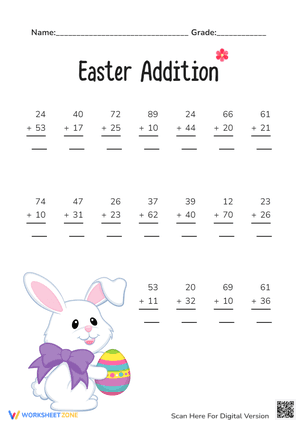 Easter Addition Practice with Two digit numbers