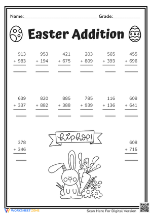 Easter Addition with Three-digit Numbers Regrouping