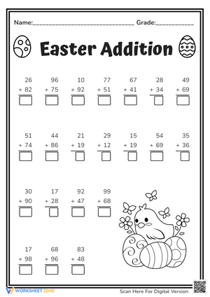 Easter Addition with Two-digit Numbers Regrouping