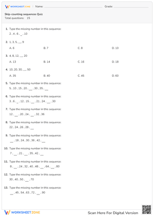 Skip-counting sequences Quiz