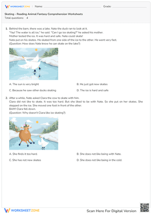 Ice Skating Day - Reading Animal Fantasy Comprehension Worksheets