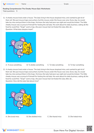 Reading Comprehension The Cheeky Mouse Quiz Worksheets