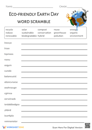 Eco-friendly Earth Day word scramble