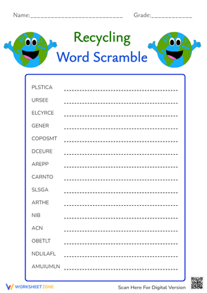 Recycling  Word Scramble 