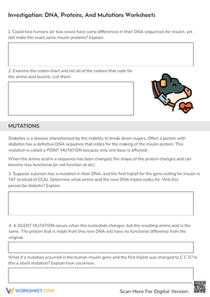 Investigation: DNA, Proteins, And Mutations Worksheets
