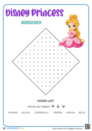 Disney Wordsearch 9- Disney Princess