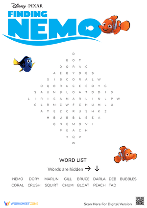 Finding Nemo Wordsearch 