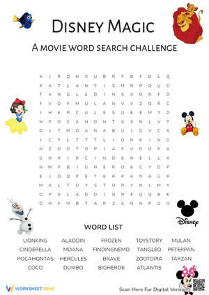 Disney Magic  A movie word search challenge